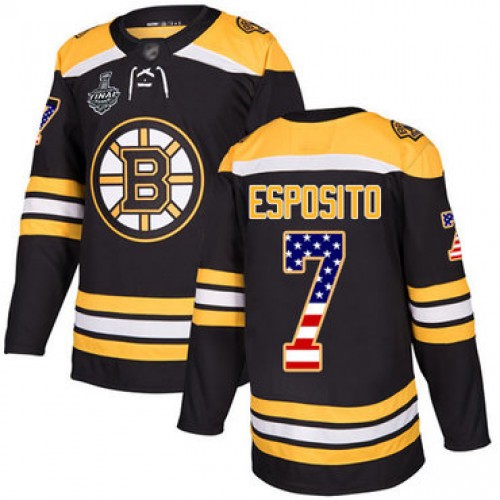 #7 Phil Esposito Black Home Authentic USA Flag 2019 Stanley Cup Final Bound Stitched Hockey Jersey