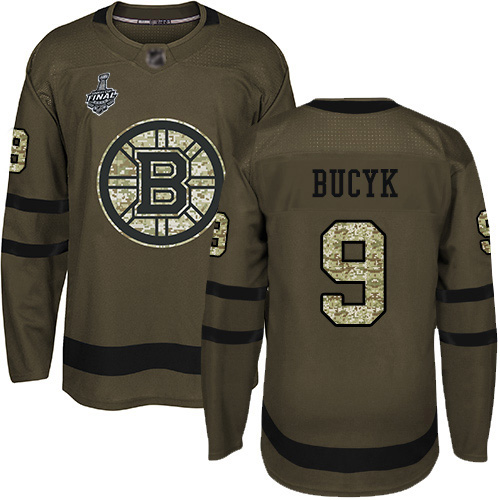 #9 Johnny Bucyk Green Salute to Service 2019 Stanley Cup Final Bound Stitched Hockey Jersey