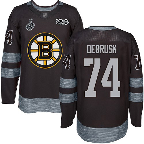 #74 Jake DeBrusk Black 1917-2017 100th Anniversary 2019 Stanley Cup Final Bound Stitched Hockey Jersey
