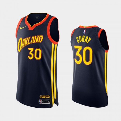 Men Golden State Warriors Stephen Curry #30 2020-21 Authentic City Edition Player Navy Jersey