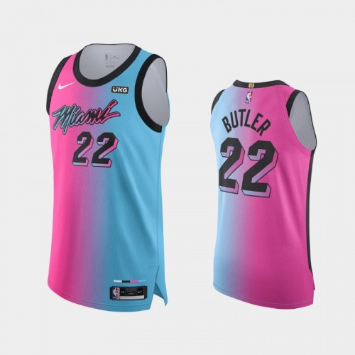Men Miami Heat Jimmy Butler #22 2020-21 Viceversa Authentic City Edition Blue Pink Jersey