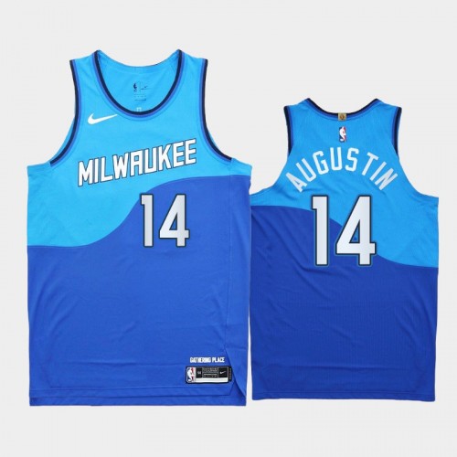 Men Milwaukee Bucks D.J. Augustin #14 2020-21 Authentic City Edition New Uniform Blue Jersey