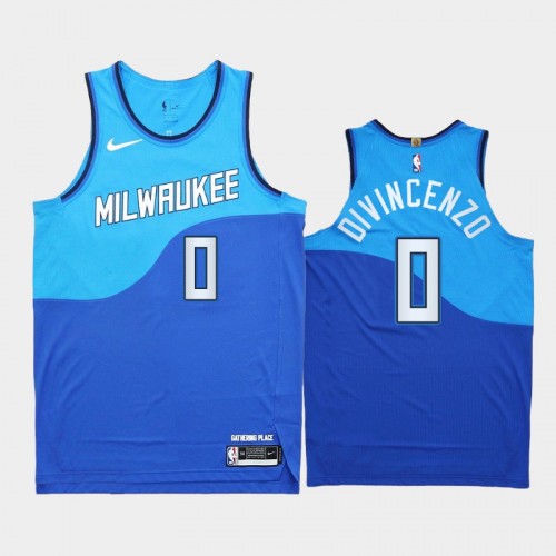 Men Milwaukee Bucks Donte DiVincenzo #0 2020-21 Authentic City Edition New Uniform Blue Jersey