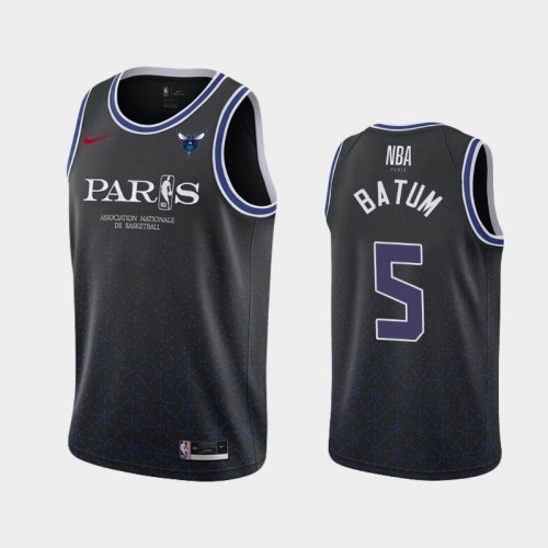 Men's Charlotte Hornets #5 Nicolas Batum Black 2020 NBA Paris Game Jersey