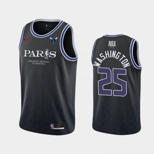 Men's Charlotte Hornets #25 P.J. Washington Black 2020 NBA Paris Game Jersey