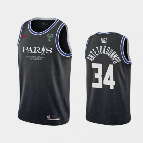 Men's Milwaukee Bucks #34 Giannis Antetokounmpo Black 2020 NBA Paris Game Jersey