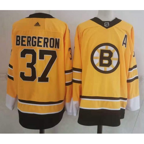 #37 Patrice Bergeron Yellow 2020-21 Stitched Jersey