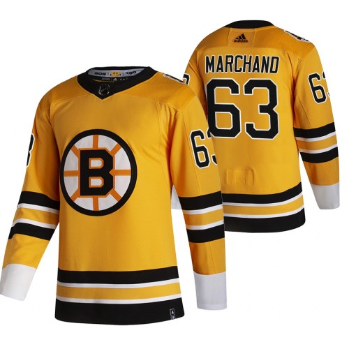 #63 Brad Marchand Yellow 2020-21 Reverse Retro Alternate Jersey