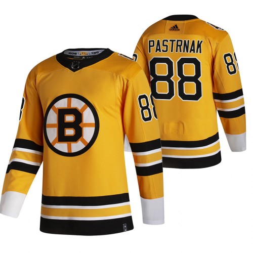 #88 David Pastrnak Yellow 2020-21 Reverse Retro Alternate Jersey