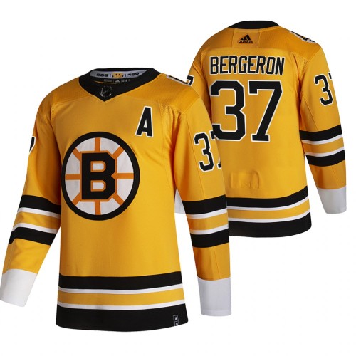 #37 Patrice Bergeron Yellow 2020-21 Reverse Retro Alternate Jersey