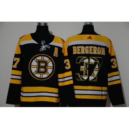 #37 Patrice Bergeron Black With Team Logo Stitched Jersey
