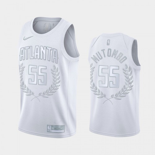 Dikembe Mutombo #55 Hall of Fame Atlanta Hawks Glory Limited White Jersey