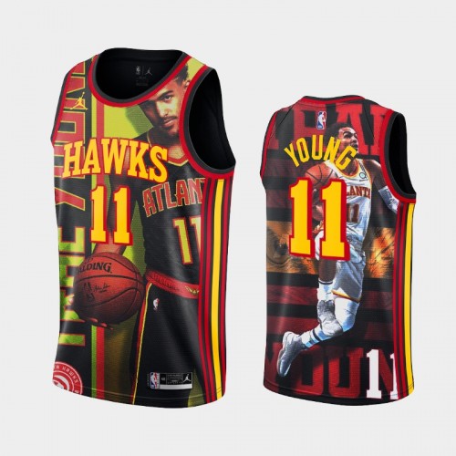 Atlanta Hawks Trae Young Men #11 Leading Scorer Black Painting Jersey