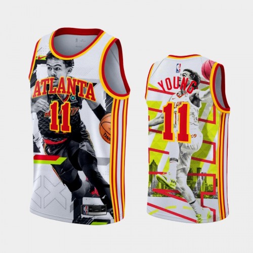 Atlanta Hawks Trae Young Men #11 Playoffs Career-High White Painting Jersey