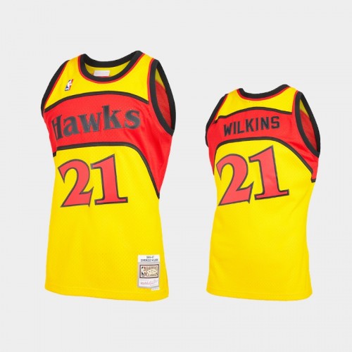 Dominique Wilkins Men #21 Reload 2.0 Hardwood Classics Yellow Jersey