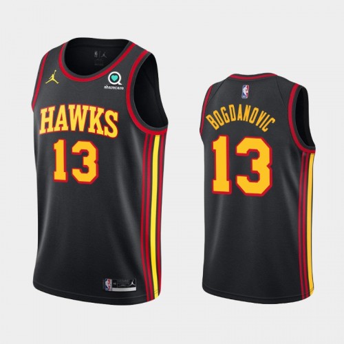 Men's Atlanta Hawks Bogdan Bogdanovic #13 2020-21 Statement Black Jersey