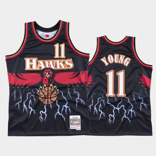 Men's Atlanta Hawks #11 Trae Young Black Lightning Hardwood Classics Jersey