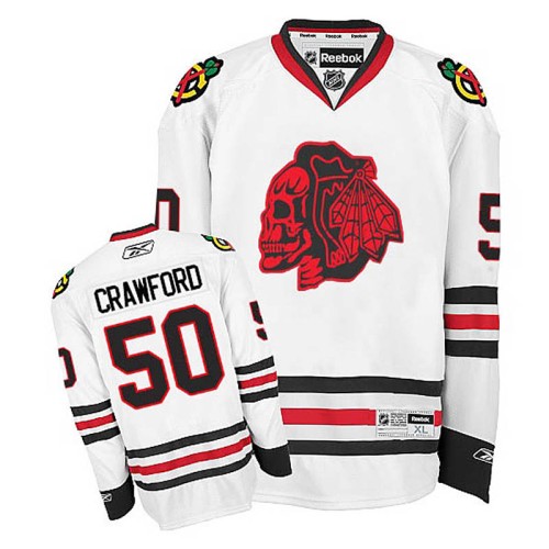 Corey Crawford #50 White Red Skull Jersey