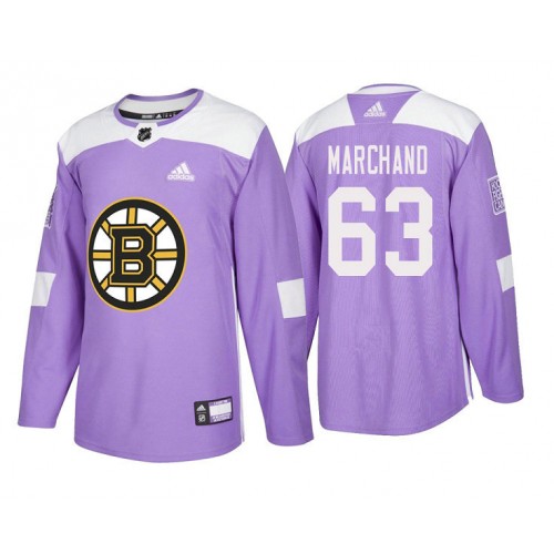 #63 Brad Marchand Purple 2018 Authentic Hockey Fights Cancer Jersey