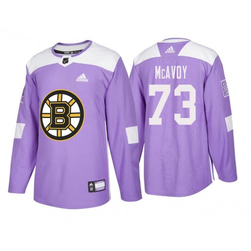 #73 Charlie McAvoy Purple 2018 Authentic Hockey Fights Cancer Jersey