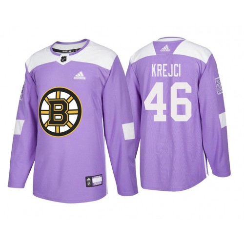 #46 David Krejci Purple 2018 Authentic Hockey Fights Cancer Jersey