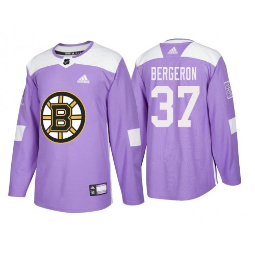 #37 Patrice Bergeron Purple 2018 Authentic Hockey Fights Cancer Jersey