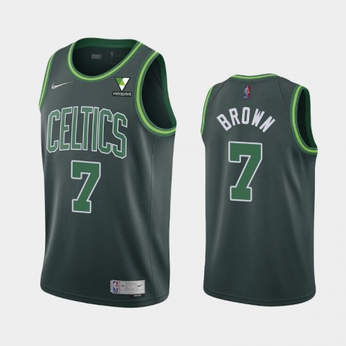 Men's Boston Celtics #7 Jaylen Brown 2021 Earned Vistaprint Patch Green Jersey