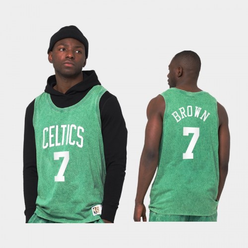 Boston Celtics Jaylen Brown Men #7 Quintessential Green Worn Out Tnak Jersey