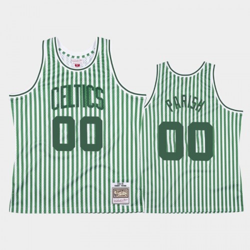 Boston Celtics #00 Robert Parish Striped Green Jersey