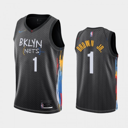 Men's Brooklyn Nets #1 Bruce Brown Jr. 2020-21 City Black Jersey