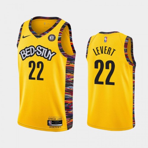 Men's Nets #22 Caris LeVert 2019-20 City Yellow Jersey