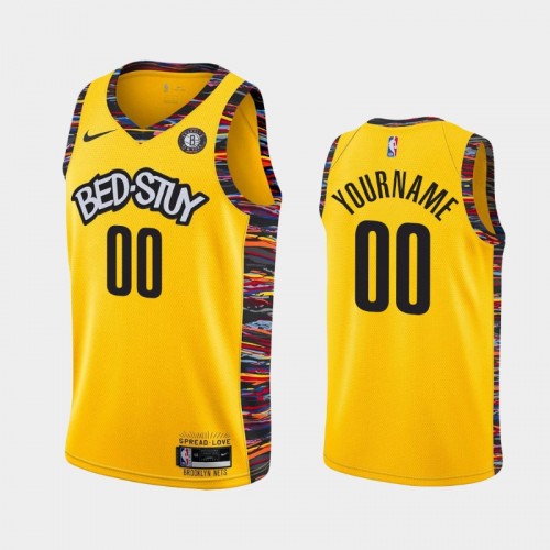 Men's Nets #00 Custom 2019-20 City Yellow Jersey