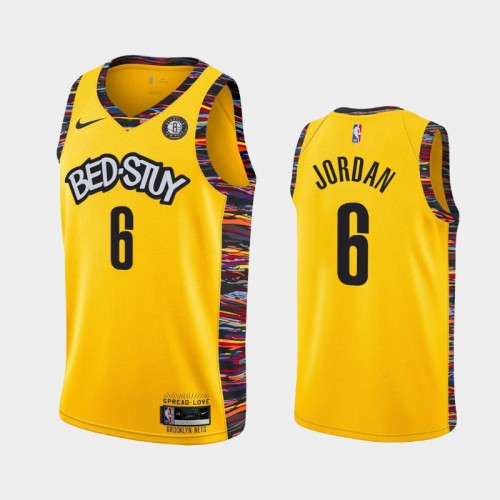 Men's Nets #6 DeAndre Jordan 2019-20 City Yellow Jersey