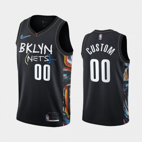 Men Brooklyn Nets #00 Custom 2020-21 City Edition Honor Basquiat Black Jersey