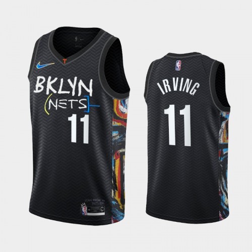 Men Brooklyn Nets #11 Kyrie Irving 2020-21 City Edition Honor Basquiat Black Jersey