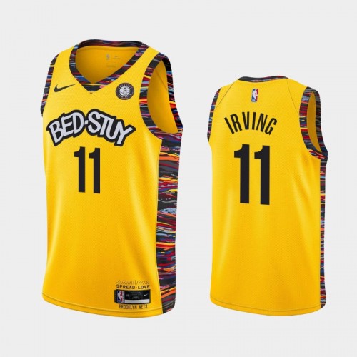 Men's Nets #11 Kyrie Irving 2019-20 City Yellow Jersey
