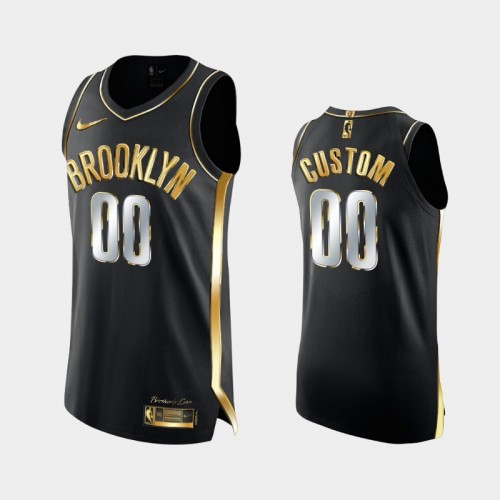 Men Brooklyn Nets #00 Custom Black Golden Edition 2X Champs Authentic Jersey