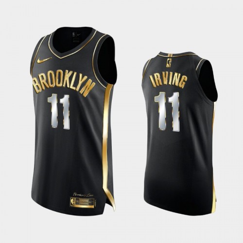 Men Brooklyn Nets #11 Kyrie Irving Black Golden Edition 2X Champs Authentic Jersey