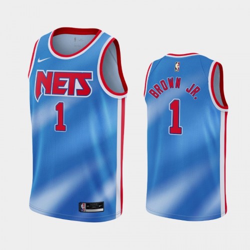 Men's Brooklyn Nets #1 Bruce Brown Jr. 2020-21 Hardwood Classics Blue Jersey