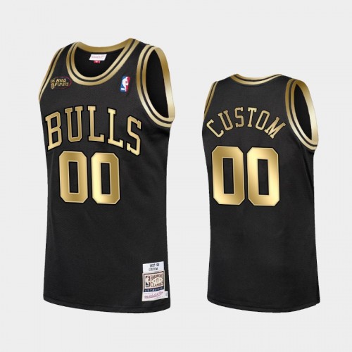 Bulls #00 Custom 1998 Finals Champs Golden Limited Black Jersey