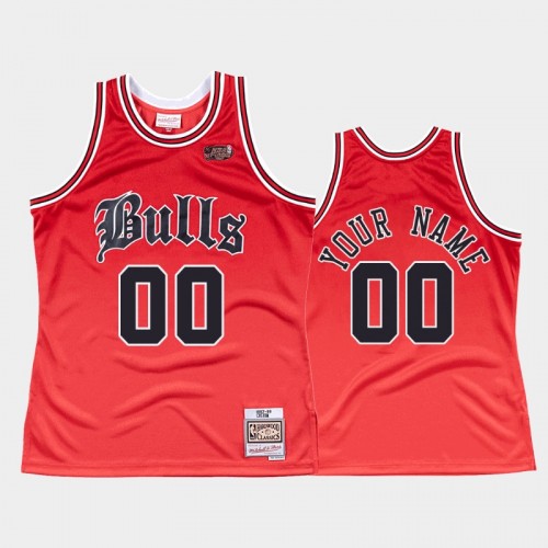 Bulls #00 Custom 1997-98 Old English Faded Red Jersey
