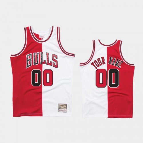 Bulls #00 Custom Split Two-Tone White Red Jersey