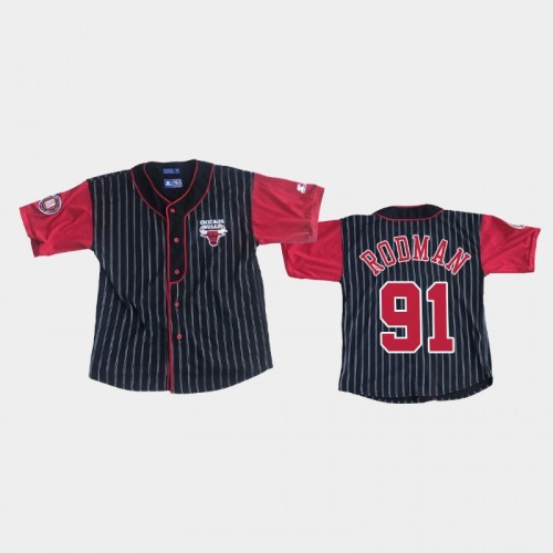 Bulls #91 Dennis Rodman Vintage Pinstripe Navy Jersey