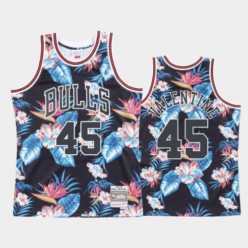Men's Bulls #45 Denzel Valentine Floral Fashion Black Jersey