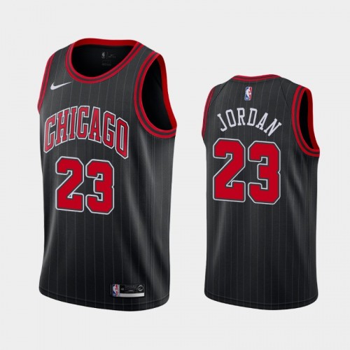 Men's Chicago Bulls #23 Michael Jordan Black Statement Pinstripe Jersey