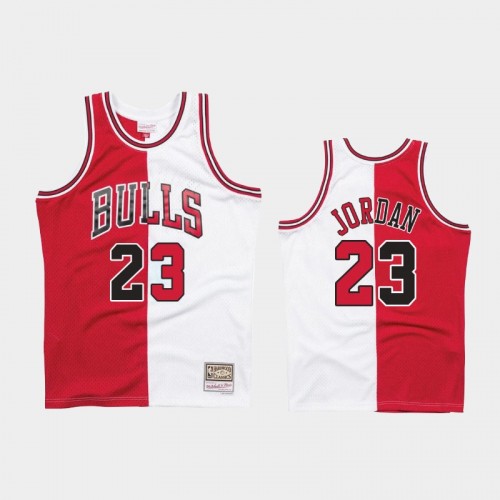 Bulls #23 Michael Jordan 1997-98 Split Two-Tone White Red Jersey