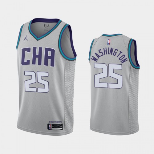 Men's Charlotte Hornets #25 P.J. Washington 2019-20 City Finished Gray Jersey