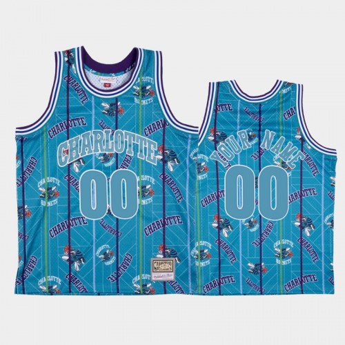 Custom Charlotte Hornets #00 Blue Tear Up Pack Hardwood Classics Jersey