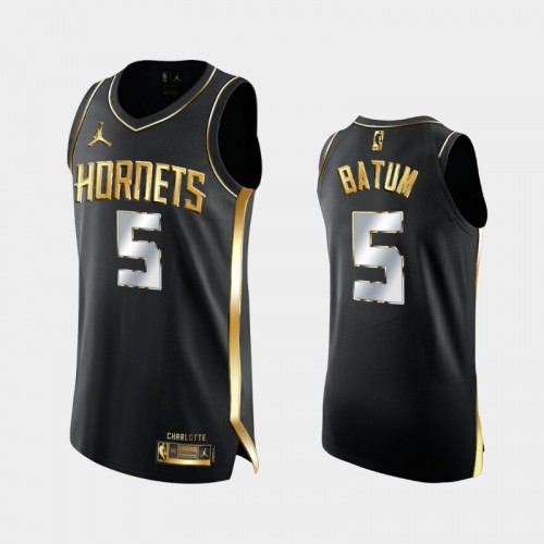 Men's Charlotte Hornets #5 Nicolas Batum Black Golden Authentic Limited Jersey