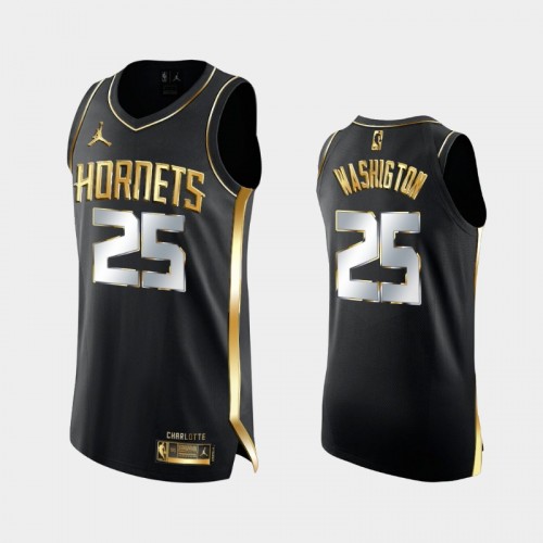 Men's Charlotte Hornets #25 P.J.Washington Black Golden Authentic Limited Jersey